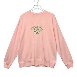 NEW Pickle Ball Pink Embroidered Women’s 100% Cotton Oversized Sweatshirt Sz XL